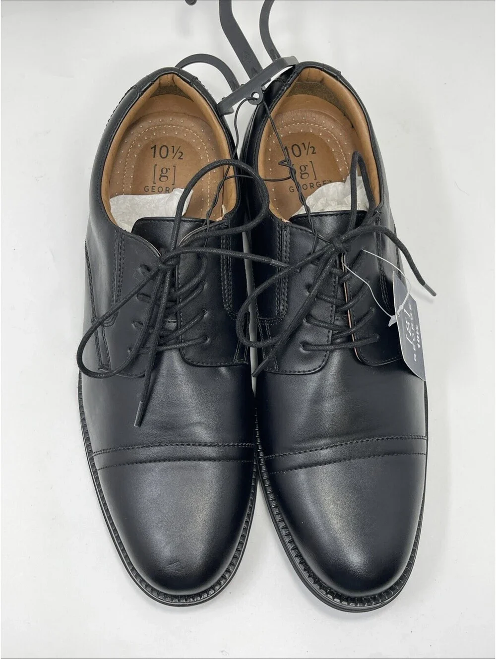 GEORGE Mens Dress Oxford Shoes Black Cap Toe Lace up Size 10.5 NWT